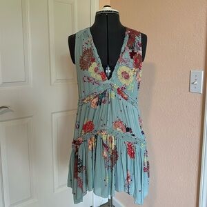 Free People Garden Slip Dress Top Women Small Sea Foam Green Floral Fairy Whimsy